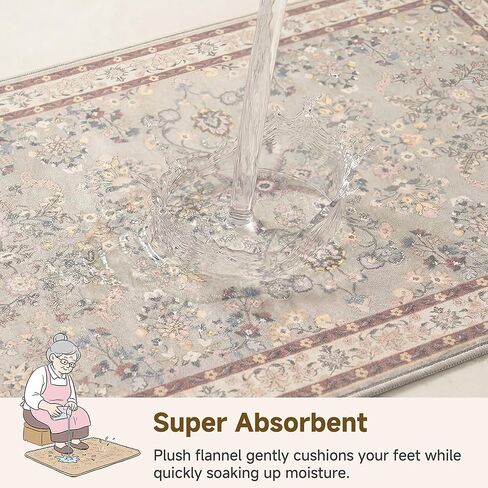 GRANNY SAYS Boho Bathroom Rugs 26"x 18" Non-Slip, Quick Dry & Washable, Vintage Bath Rug, Distressed Farmhouse Plush Velvet Bath Mat, Absorbent for Shower Toilet Sink, Pet Friendly - Flower Beige in Kuwait