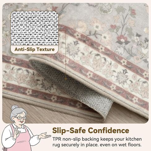 GRANNY SAYS Boho Bathroom Rugs 26"x 18" Non-Slip, Quick Dry & Washable, Vintage Bath Rug, Distressed Farmhouse Plush Velvet Bath Mat, Absorbent for Shower Toilet Sink, Pet Friendly - Flower Beige in Kuwait