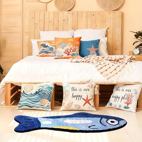Fish Rug - Cute Fish Bath Mat Blue Bathroom Rugs Animal Pattern Fun Carpet, Non-Slip Plush Absorbent Bath Mats, Cool Carpet for Bedroom Living Room Shower Sink Bathtub Room Decor, 16"x 47" in Saudi Arabia