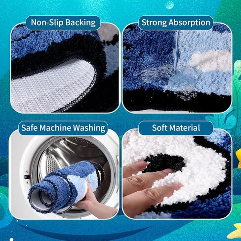 Fish Rug - Cute Fish Bath Mat Blue Bathroom Rugs Animal Pattern Fun Carpet, Non-Slip Plush Absorbent Bath Mats, Cool Carpet for Bedroom Living Room Shower Sink Bathtub Room Decor, 16"x 47" in Saudi Arabia