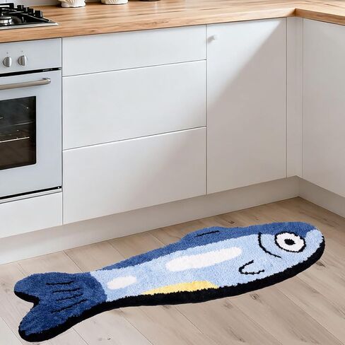 Fish Rug - Cute Fish Bath Mat Blue Bathroom Rugs Animal Pattern Fun Carpet, Non-Slip Plush Absorbent Bath Mats, Cool Carpet for Bedroom Living Room Shower Sink Bathtub Room Decor, 16"x 47" in Saudi Arabia