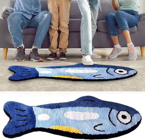 Fish Rug - Cute Fish Bath Mat Blue Bathroom Rugs Animal Pattern Fun Carpet, Non-Slip Plush Absorbent Bath Mats, Cool Carpet for Bedroom Living Room Shower Sink Bathtub Room Decor, 16"x 47" in Saudi Arabia