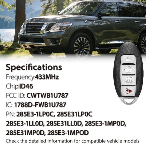 بديل لـ 2011-2019 إنفينيتي M56 M37 M35 M35h QX56 Q70 Q70h نيسان أرمادا CWTWB1U787 433MHz 46 4 أزرار in Kuwait