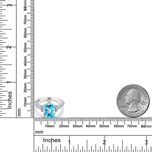 Gem Stone King 4.00 Cttw Swiss Blue Topaz and White Created Sapphire Engagement Ring For Women | 925 Sterling Silver | 10X8MM Cushion Cut | Wedding Anniversary Promise Ring For Women in Saudi Arabia