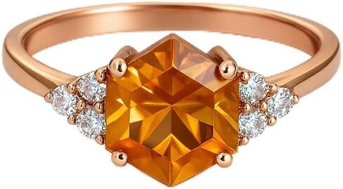 Hexagon Shape Citrine Art Deco Diamond Cluster Ring 18k Solid Gold Prong setting Bridal Wedding Ring Engagement Women Promise Jewelry Gift For Wife in Saudi Arabia