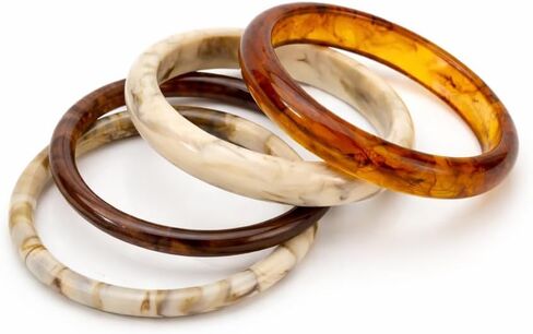 Acrylic Resin Chunky Bangle Bracelets For Women, 4Pcs Thick Stackable Colorful Geometric Circle Cuff Statement Wristband Set Jewelry Gift in Kuwait