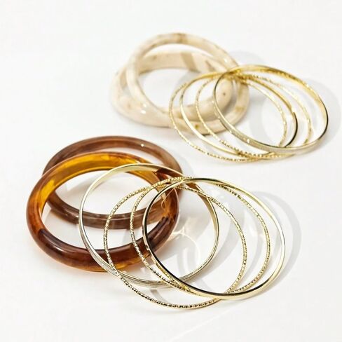 Acrylic Resin Chunky Bangle Bracelets For Women, 4Pcs Thick Stackable Colorful Geometric Circle Cuff Statement Wristband Set Jewelry Gift in Kuwait