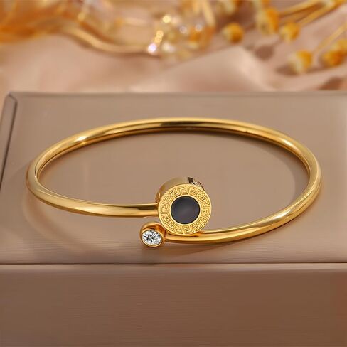 18K Gold-Plated Bracelet for Women Adjustable Round Shape Rhinestones Bracelet Elegant Handmade Jewelry Gift for Her Dainty Gold Finish(White) in Saudi Arabia