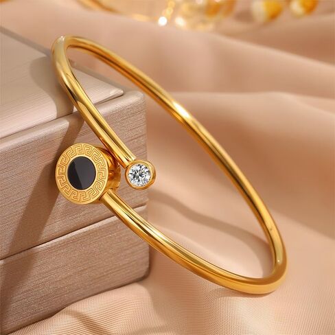 18K Gold-Plated Bracelet for Women Adjustable Round Shape Rhinestones Bracelet Elegant Handmade Jewelry Gift for Her Dainty Gold Finish(White) in Saudi Arabia