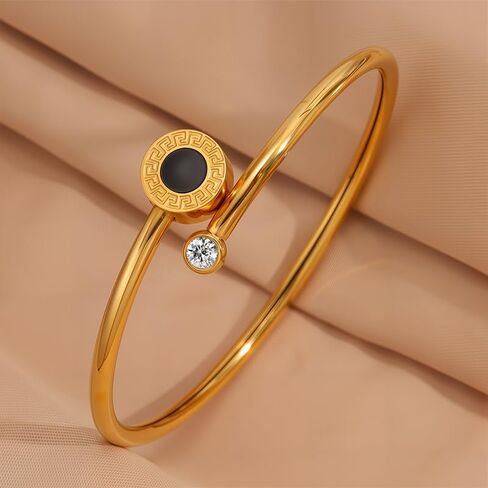 18K Gold-Plated Bracelet for Women Adjustable Round Shape Rhinestones Bracelet Elegant Handmade Jewelry Gift for Her Dainty Gold Finish(White) in Saudi Arabia