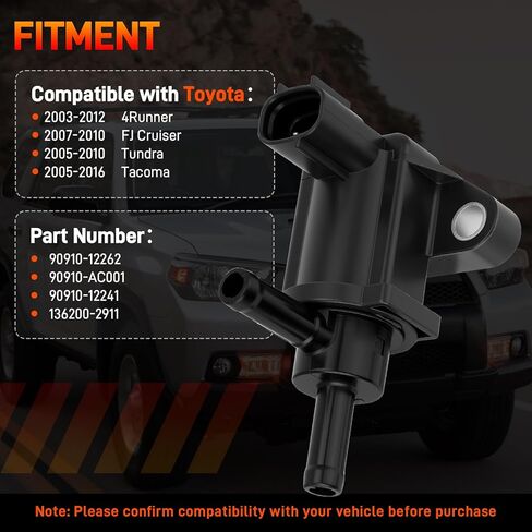 Vapor Canister Purge Solenoid Valve Compatible with Toyota 4Runner 2003-2012, FJ Cruiser 2007-2010, Tundra 2005-2010, Tacoma 2005-2016 Replace# 90910-12262, 90910-AC001, 90910-12241, 136200-2911 in Saudi Arabia