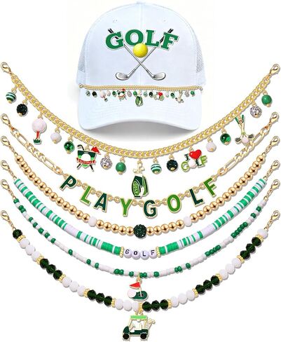 YAHPERN 6Pcs Baseball Trucker Hat Chains for Women Men Clay Beaded Baseball Charm Bill Decoration Detachable DIY Chains Hat Jewelry Accessories (Style D) in Kuwait