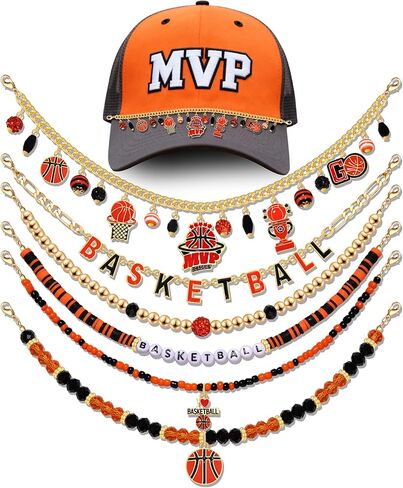 YAHPERN 6Pcs Baseball Trucker Hat Chains for Women Men Clay Beaded Baseball Charm Bill Decoration Detachable DIY Chains Hat Jewelry Accessories (Style D) in Saudi Arabia
