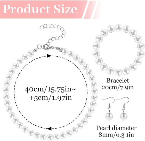 4 Sets Pearl Necklace Bracelets Earrings Set for Women, Classic 8mm Faux Pearl Jewelry Set Bulk, Pearls Costume Jewelry for Wedding Valentine's Day Mother's Day Gifts Bridal Shower Tea Party in Saudi Arabia
