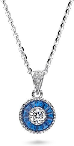 BERRICLE Sterling Silver Halo Round Cut Cubic Zirconia CZ Vintage Inspired Art Deco Fashion Necklace and Earrings Set for Women, Rhodium Plated in Saudi Arabia