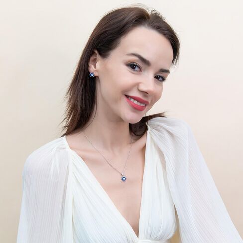 BERRICLE Sterling Silver Halo Round Cut Cubic Zirconia CZ Vintage Inspired Art Deco Fashion Necklace and Earrings Set for Women, Rhodium Plated in Saudi Arabia