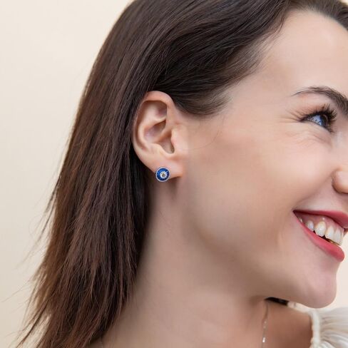 BERRICLE Sterling Silver Halo Round Cut Cubic Zirconia CZ Vintage Inspired Art Deco Fashion Necklace and Earrings Set for Women, Rhodium Plated in Saudi Arabia