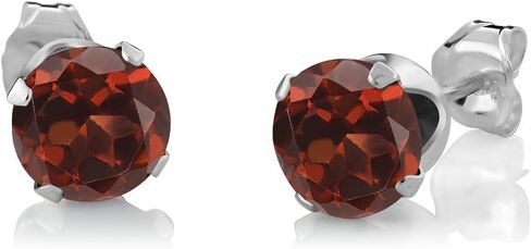 Gem Stone King 2.25 Cttw Red Garnet Earring and Pendant Jewelry Set For Women | 925 Sterling Silver | Gemstone Birthstone | 6MM Each Garnet | With 18 Inch Silver Chain in Saudi Arabia