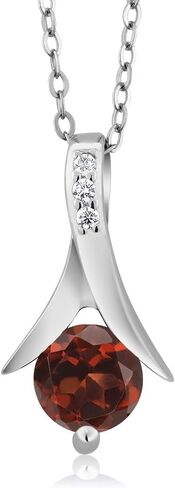 Gem Stone King 2.25 Cttw Red Garnet Earring and Pendant Jewelry Set For Women | 925 Sterling Silver | Gemstone Birthstone | 6MM Each Garnet | With 18 Inch Silver Chain in Saudi Arabia
