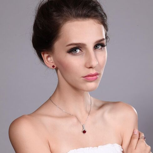 Gem Stone King 2.25 Cttw Red Garnet Earring and Pendant Jewelry Set For Women | 925 Sterling Silver | Gemstone Birthstone | 6MM Each Garnet | With 18 Inch Silver Chain in Saudi Arabia