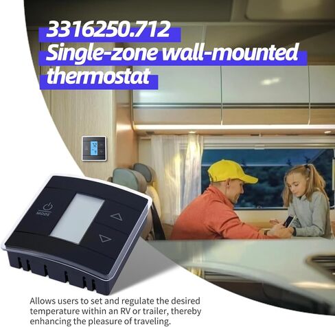 3316250.712 استبدال جدار ترموستات RV، 3 أسلاك للتحكم في الحرارة/البرودة في منطقة واحدة وإضاءة خلفية زرقاء وشاشة LCD رقمية لدرجة الحرارة للمركبات الترفيهية والمعسكرات والمقطورات باللون الأسود in Kuwait