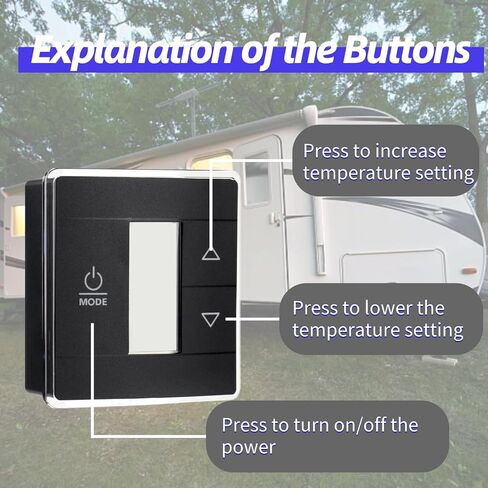 3316250.712 استبدال جدار ترموستات RV، 3 أسلاك للتحكم في الحرارة/البرودة في منطقة واحدة وإضاءة خلفية زرقاء وشاشة LCD رقمية لدرجة الحرارة للمركبات الترفيهية والمعسكرات والمقطورات باللون الأسود in Kuwait