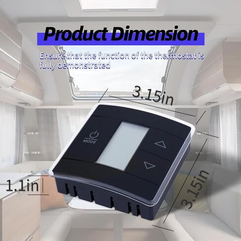 3316250.712 استبدال جدار ترموستات RV، 3 أسلاك للتحكم في الحرارة/البرودة في منطقة واحدة وإضاءة خلفية زرقاء وشاشة LCD رقمية لدرجة الحرارة للمركبات الترفيهية والمعسكرات والمقطورات باللون الأسود in Kuwait