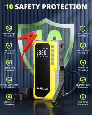 Karlxtom Car Battery Jump Starter with Air Compressor, 4500A Portable Car Jump Starter (All Gas /12L Diesel) with 190PSI Auto-Shutoff Tire Inflator, [2026 NEW Model] 12V Jump Box with LCD Display in Saudi Arabia