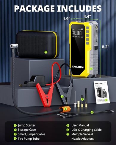 Karlxtom Car Battery Jump Starter with Air Compressor, 4500A Portable Car Jump Starter (All Gas /12L Diesel) with 190PSI Auto-Shutoff Tire Inflator, [2026 NEW Model] 12V Jump Box with LCD Display in Saudi Arabia