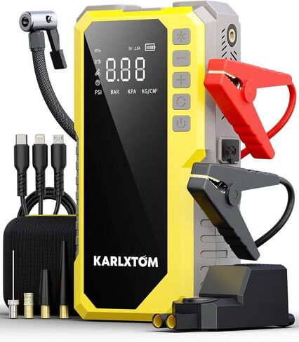 Karlxtom Car Battery Jump Starter with Air Compressor, 4500A Portable Car Jump Starter (All Gas /12L Diesel) with 190PSI Auto-Shutoff Tire Inflator, [2026 NEW Model] 12V Jump Box with LCD Display in Saudi Arabia