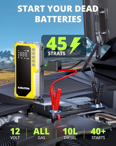 Karlxtom Car Battery Jump Starter with Air Compressor, 4500A Portable Car Jump Starter (All Gas /12L Diesel) with 190PSI Auto-Shutoff Tire Inflator, [2026 NEW Model] 12V Jump Box with LCD Display in Saudi Arabia