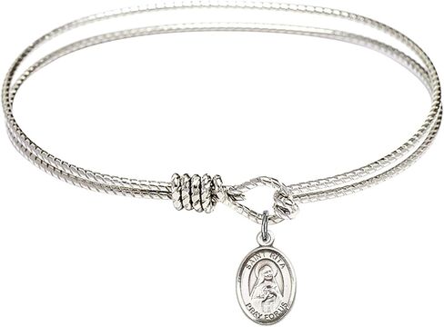 Oval Eye Hook Bangle Bracelet w/St. Rita of Cascia in Sterling Silver in Saudi Arabia