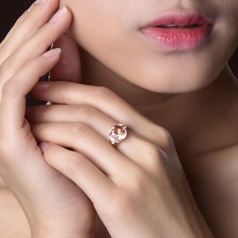 Fine Jewelry 14Kt Rose Gold Genuine Natural Morganite Gemstone Diamond Emerald Wedding Ring Sets for Women in Kuwait