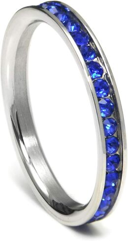Metal Factory 316L Stainless Steel Royal Blue Cubic Zirconia CZ Eternity Wedding 3MM Band Ring in Saudi Arabia
