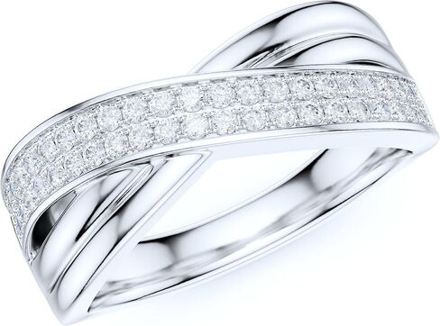 Sterling Silver 7.6mm Wide Unisex CrissCorss Two Rows Simulated Round Brilliant Diamond or Genuine Moissanites Wedding Band Fashion Ring in Kuwait