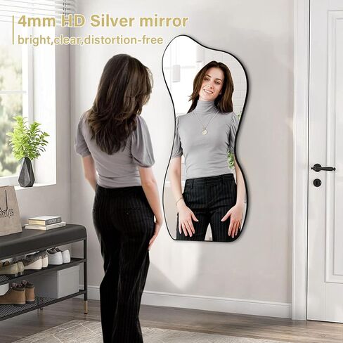 مرآة حائط كبيرة غير منتظمة مقاس 47.2 × 22 بوصة، مرآة سوداء غير متناظرة ذات شكل فريد، مرآة متموجة حديثة مستطيلة لغرفة المعيشة والحمام والمدخل وغرفة الطعام in Saudi Arabia