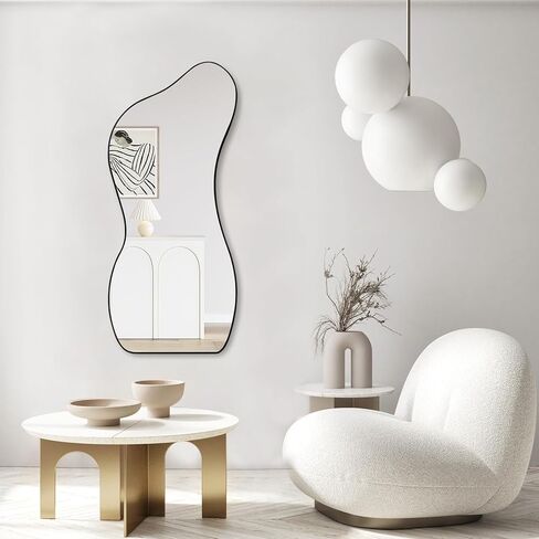 مرآة حائط كبيرة غير منتظمة مقاس 47.2 × 22 بوصة، مرآة سوداء غير متناظرة ذات شكل فريد، مرآة متموجة حديثة مستطيلة لغرفة المعيشة والحمام والمدخل وغرفة الطعام in Saudi Arabia