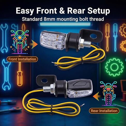 ANKIA 2PCS 12V Universal Motorcycle Front Rear Mini LED Turn Signal Indicator Blinker Light Brake Flasher For Harley Honda Suzuki Kawasaki Yamaha Cafe Racer Cruiser ATV Motocr (Black) in Kuwait