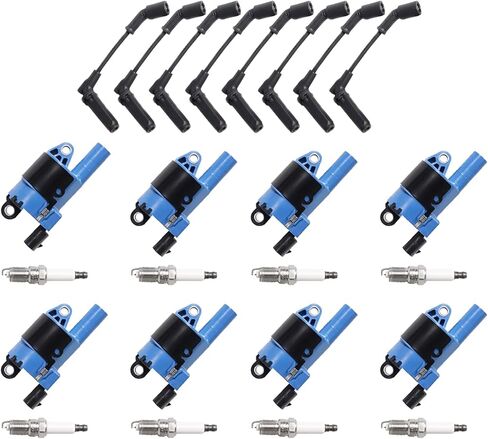 ENA Set of 8 Blue Ignition Coil with 8 Platinum Spark Plug and Wire Set Compatible with Chevrolet GMC Hummer Avalanche H3 5.3L Replacement for UF414, D514A, E894, 52-1820, IC534, 12573190 in Saudi Arabia