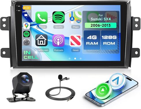 2 + 64G راديو السيارة أندرويد ستيريو للسيارة سوزوكي SX4 2006-2013 مع Carplay اللاسلكي Android Auto، 9 بوصة تعمل باللمس وحدة الرأس مرآة رابط WiFi GPS Navigation Bluetooth FM RDS EQ AHD كاميرا احتياطية SWC MIC in Kuwait