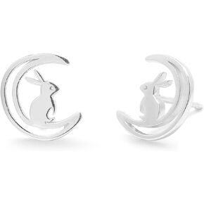 Boma Jewelry Sterling Silver Rabbit in the Moon Stud Earrings