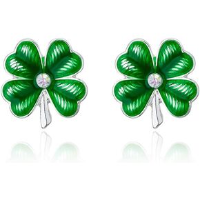 RareLove Silver Plated Shamrock CZ Crystal Piercing Stud Earrings Alloy St Patrick's Day Gift For Women Girls