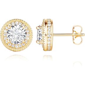 AMELINE 14K Gold Studs Earrings for Women, Small Stud Earrings for Women, Stylish Minimalist Womens Earrings Design, Brilliant Cubic Zirconia Earrings Studs, 11mm