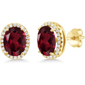Gem Stone King 18K Yellow Gold Plated Silver Red RhodoliteGarnet Earrings For Women (4.48 Cttw, Gemstone Birthstone, Oval 9X7MM)