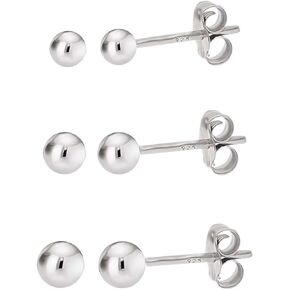 KEZEF 3 Pair Set Earrings for Women Girls | Sterling Silver, 14k Gold Plated & Rose Gold Plated Ball Earrings 925 Hypoallergenic Round Stud Earrings| Set of 2mm, 3mm & 4mm