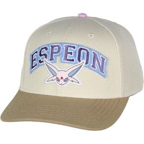 Bioworld Pokemon Adult Espeon Embroidered Precurve Snapback Hat for Men and Women Cream