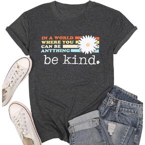 Fisoew Womens Graphic Tees Be Kind T Shirts Rolled Up Short Sleeve Round Neck Casual Tops