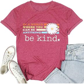 تي شيرتات Fisoew النسائية ذات الرسومات Be Kind، قمصان ملفوفة بأكمام قصيرة ورقبة دائرية، قمصان كاجوال