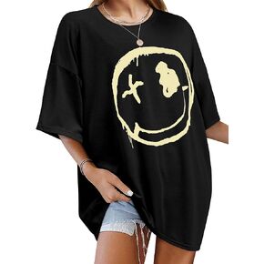 Ezcosplay Women Oversized T Shirt Drop Shoulder Cute Graphic Tees Half Sleeve Loose Preppy Y2K Tops Casual Shirt