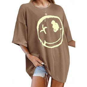 Ezcosplay Women Oversized T Shirt Drop Shoulder Cute Graphic Tees Half Sleeve Loose Preppy Y2K Tops Casual Shirt